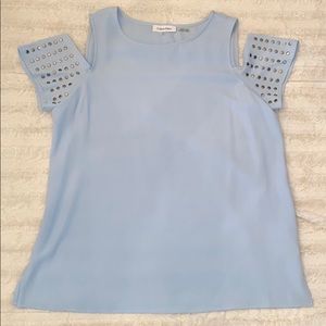 Calvin Klein powder blue short sleeve blouse.